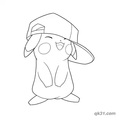 Free printable Stylish Pikachu with Cap Coloring Page Printable coloring page