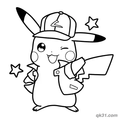Free printable Stylish Pikachu with Cap Coloring Pages Printable coloring page