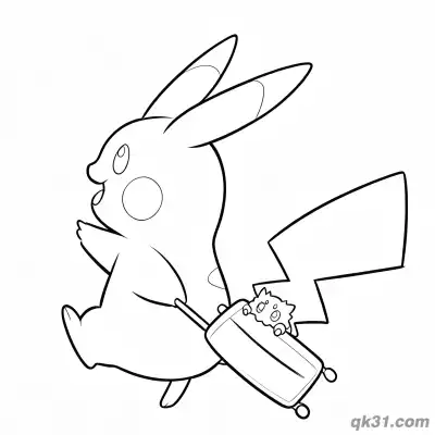 Free printable Traveling Pikachu with Suitcase Coloring Page coloring page