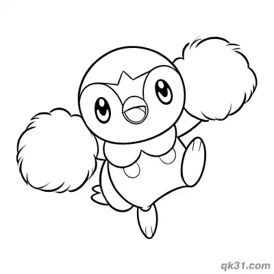 Cheerleader Piplup Holding Pom Poms Coloring Page