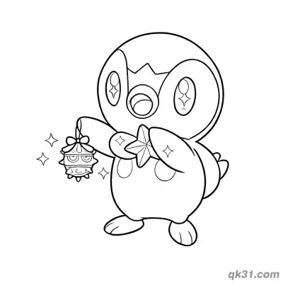 Christmas Piplup Holding Decorations Coloring Page
