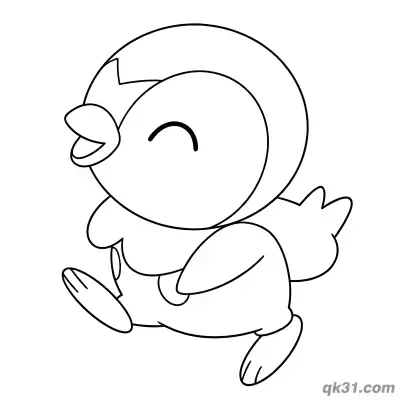 Energetic Piplup Jumping with Closed Eyes Coloring Page