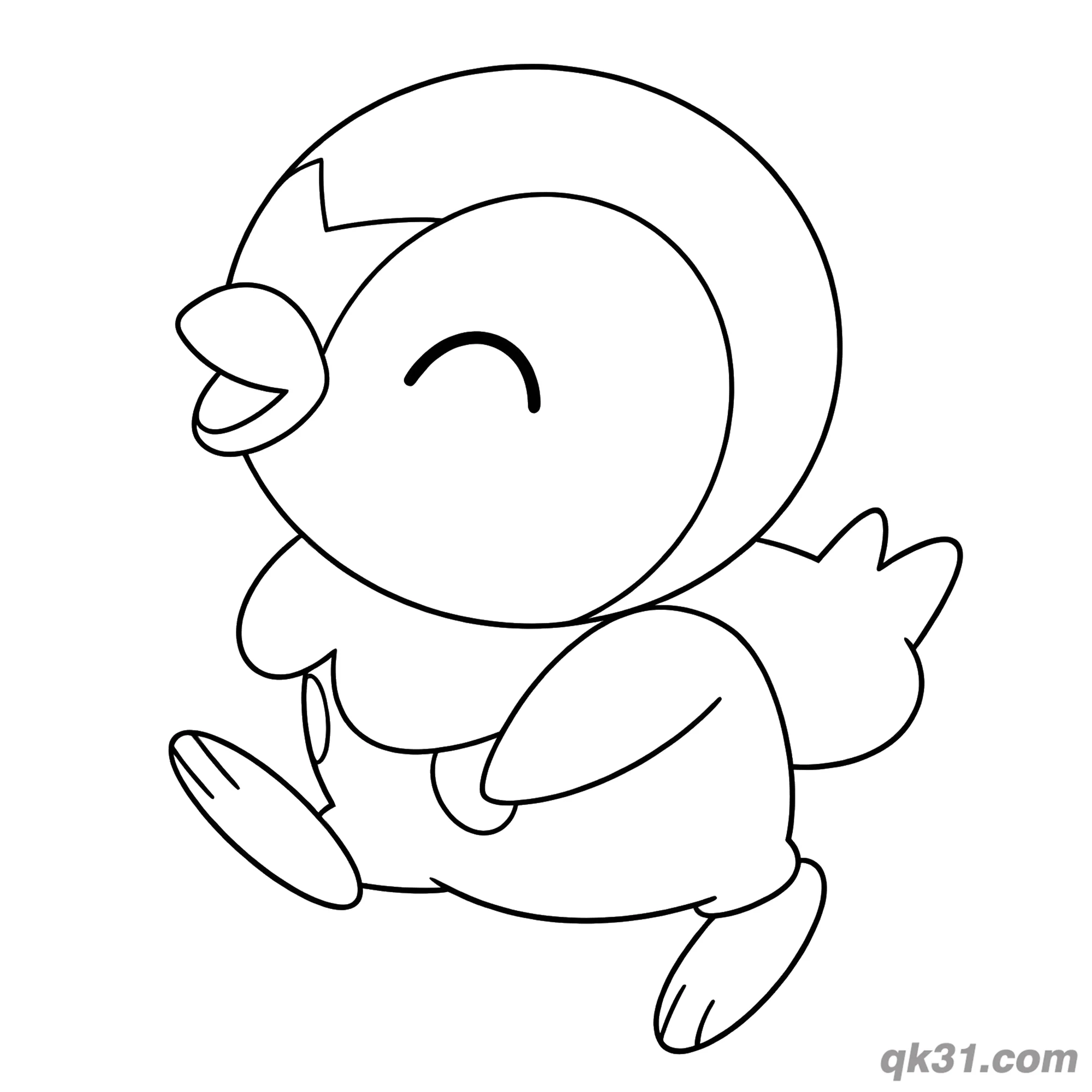 Energetic Piplup Jumping with Closed Eyes Coloring Page – Free Printable Coloring Page for Kids and Adults