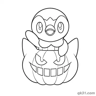 Halloween Piplup in Jack O Lantern Coloring Page