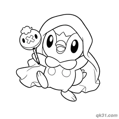 Magical Piplup in Cape Holding Lollipop Coloring Page