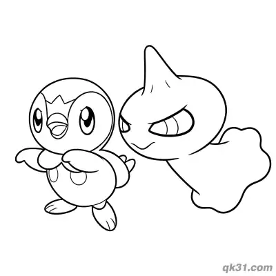 Piplup and Drifloon Duo Coloring Page