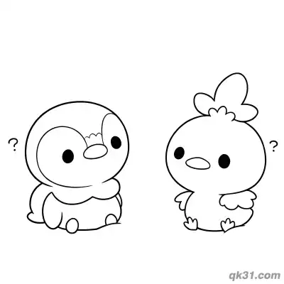 Piplup and Torchic Looking at Each Other Coloring Page