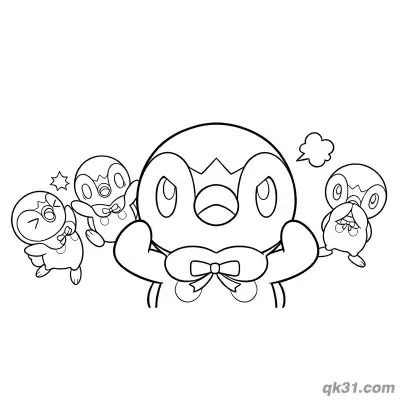 Piplup Group with Bowtie Leader Coloring Page