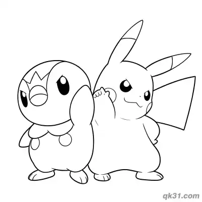 Piplup High Five with Pikachu Coloring Page