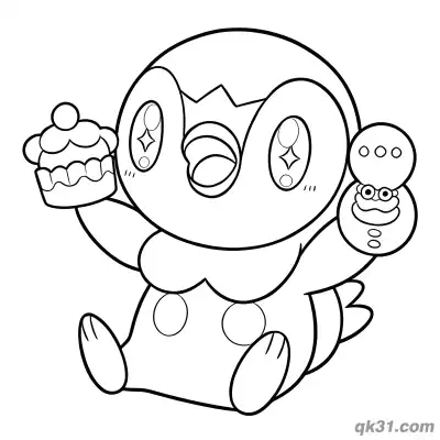Piplup Holding Cupcake Coloring Page