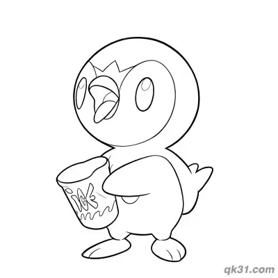Piplup Holding Drink Cup Coloring Page