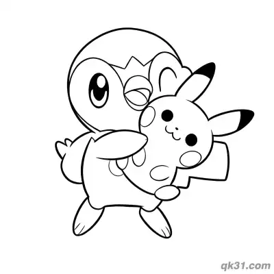 Piplup Holding Pikachu Coloring Page