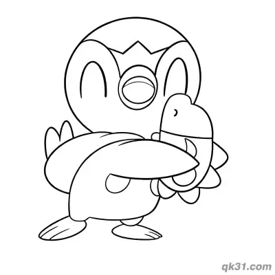 Piplup Hugging Fish Plush Coloring Page