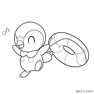 Piplup Singing and Pulling Swim Ring Coloring Page
