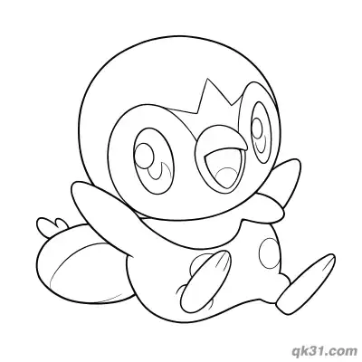 Free printable Sitting Piplup Waving and Laughing Coloring Page coloring page
