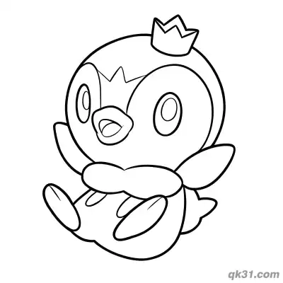 Free printable Sitting Piplup with Tiny Crown Coloring Page coloring page
