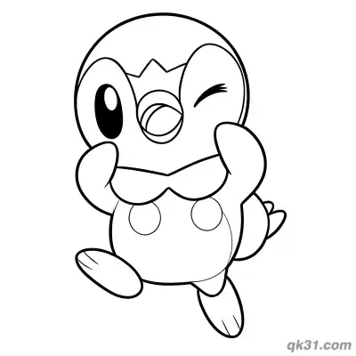 Free printable Winking Piplup Holding Cheeks Coloring Page coloring page