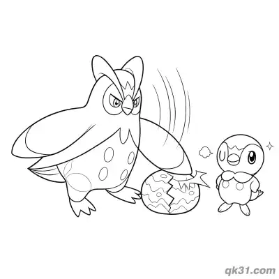 Prinplup Breaking Egg with Piplup Coloring Page