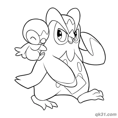 Prinplup Carrying Piplup on Shoulder Coloring Page