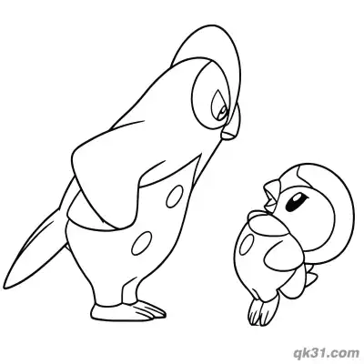 Prinplup Leaning Down to Piplup Coloring Page