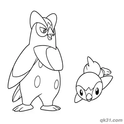Prinplup Standing with Piplup Lying Down Coloring Page