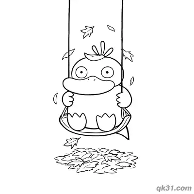 Free printable Autumn Swing Psyduck Coloring Page coloring page