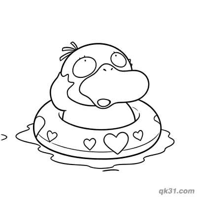 Free printable Heart Swim Ring Playing Psyduck Coloring Page coloring page