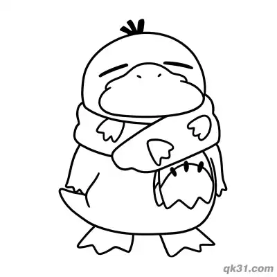 Free printable Winter Scarf Wrapped Psyduck Coloring Page coloring page