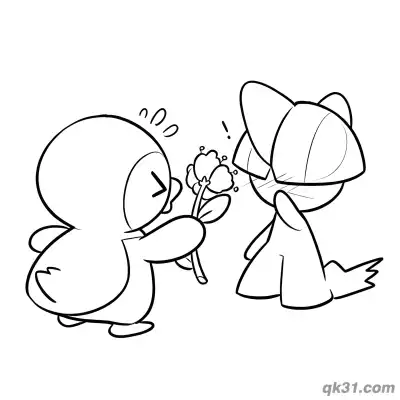 Free printable Happy Ralts Receiving Flower Coloring Page coloring page