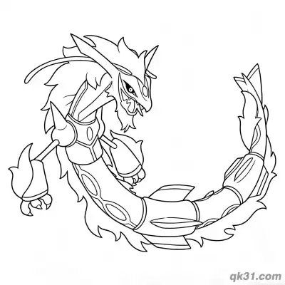 Free printable Mega Rayquaza Pokemon Fire Aura Coloring Page coloring page
