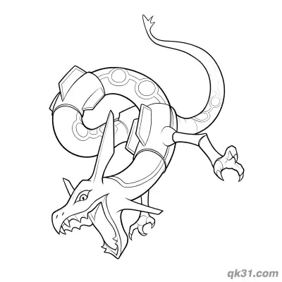Free printable Rayquaza Coiled Loop Forward Facing Coloring Page coloring page