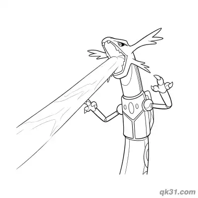 Free printable Rayquaza Firing Dragon Pulse Beam Attack Coloring Page coloring page