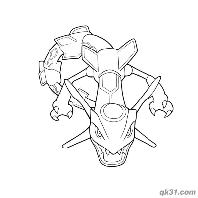 Free printable Rayquaza Front View Majestic Face Coloring Page coloring page