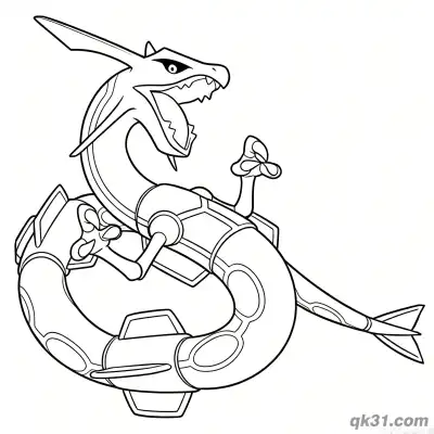 Free printable Rayquaza Pokemon Coiled Roaring Coloring Page coloring page