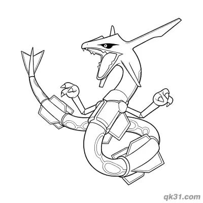 Free printable Rayquaza Tail Swaying Smooth Flight Coloring Page coloring page