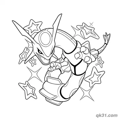 Free printable Rayquaza with Shining Stars Magical Aura Coloring Page coloring page