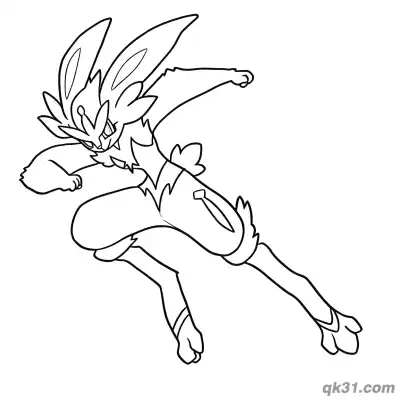 Free printable Cinderace Jumping Flying Kick Action Coloring Page coloring page