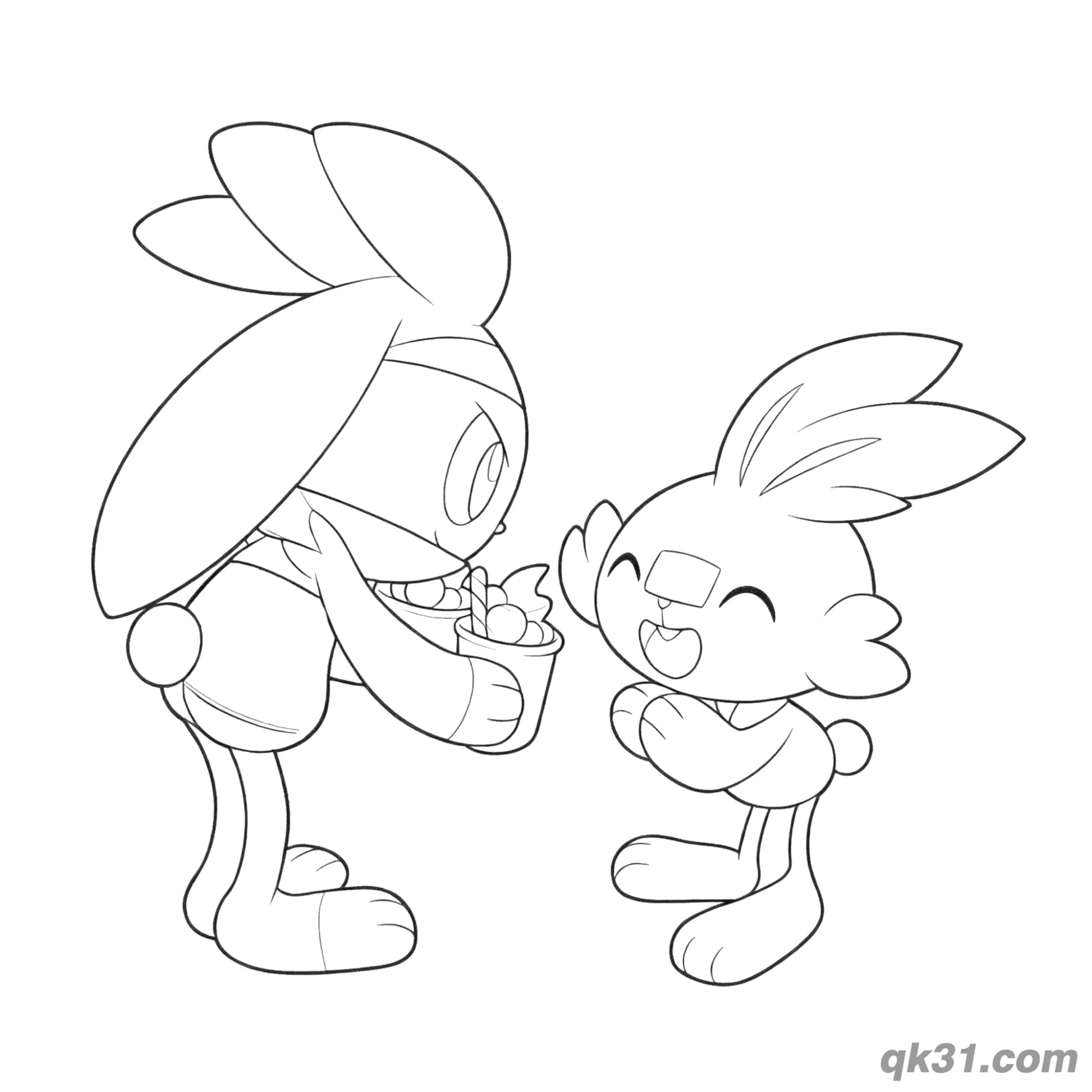 Raboot Offering Food to Scorbunny Coloring Page – Free Printable Coloring Page for Kids and Adults