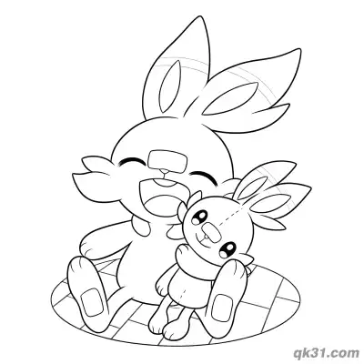 Free printable Scorbunny Big and Small Hug Coloring Page coloring page