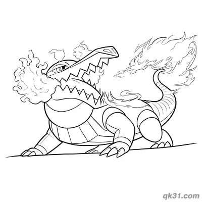 Free printable Skeledirge Pokémon Crawling with Fire Tail Coloring Page coloring page