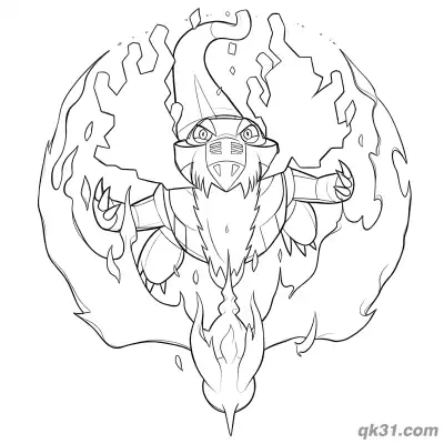 Free printable Skeledirge Pokémon Fire Aura Burst Coloring Page coloring page