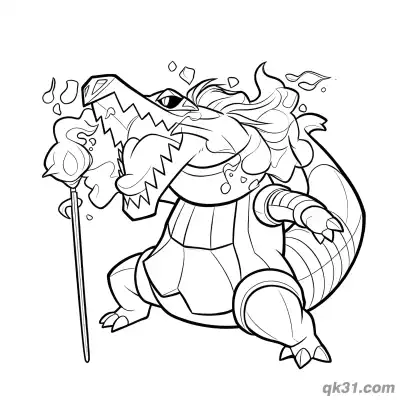 Free printable Skeledirge Pokémon Holding Fire Staff Coloring Page coloring page