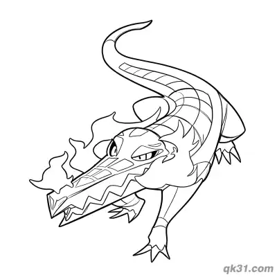 Free printable Skeledirge Pokémon Low Sneaking Pose Coloring Page coloring page