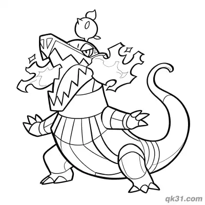 Free printable Skeledirge Pokémon Open Mouth Fire Breath Coloring Page coloring page