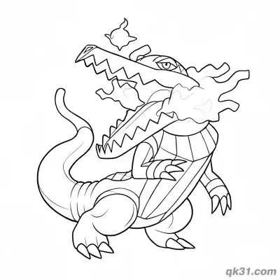 Free printable Skeledirge Mouth Fire Blast Coloring Page coloring page
