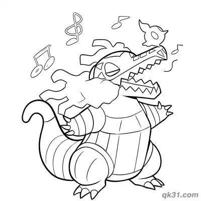 Free printable Skeledirge Pokémon Singing with Music Notes Coloring Page coloring page