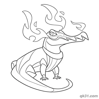 Free printable Skeledirge Pokémon Surrounded by Flames Coloring Page coloring page