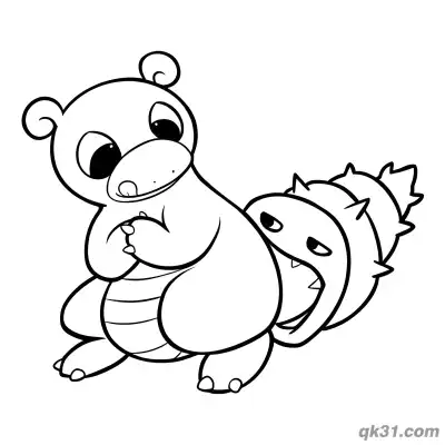Free printable Slowbro Cute Chibi Style Sketch Coloring Page coloring page