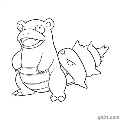 Free printable Slowbro Side Standing Profile Line Art Coloring Page coloring page