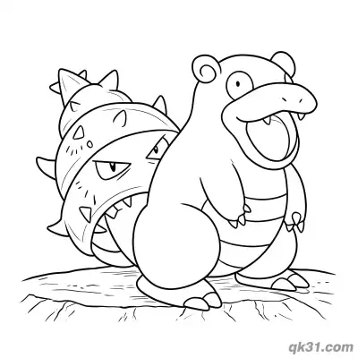 Free printable Slowbro Standing on Rocky Ground Coloring Page coloring page